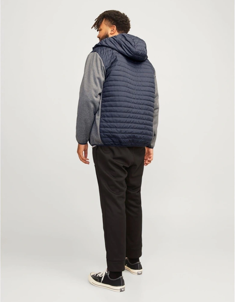 Solid Patterned Hooded Ribbed Cuff Puffer Jacket