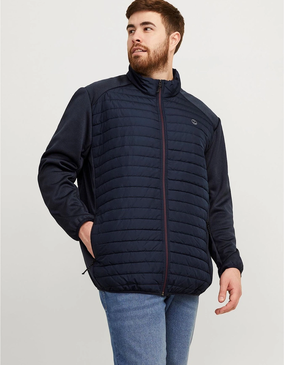 Solid Patterned Puffer Jacket with Zipped Pocket and Ribbed Cuff
