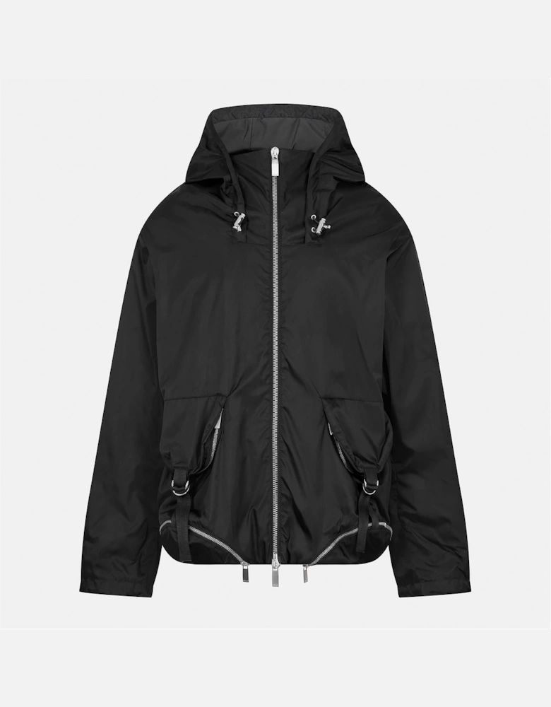 Solid Patterned Hooded Drawstring Windbreaker