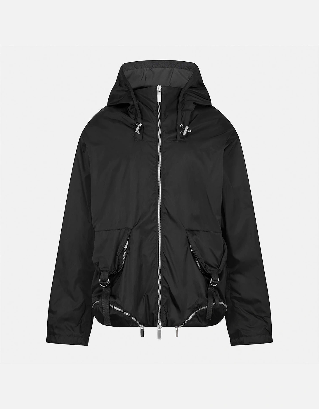 Solid Patterned Hooded Drawstring Windbreaker