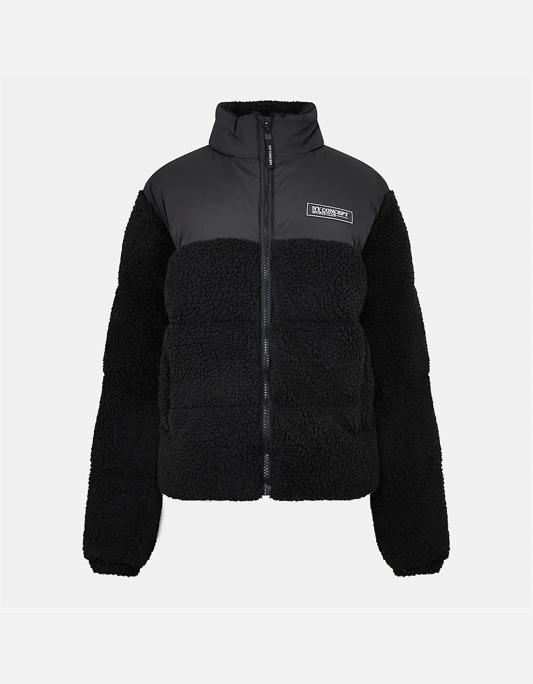 Solid Patterned Sherpa Puffer Jacket with Zipped Pocket
