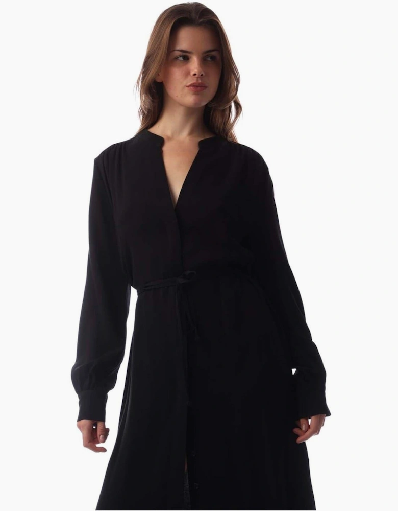 Dibanorah Notched Neck Long Sleeve Midi Dress