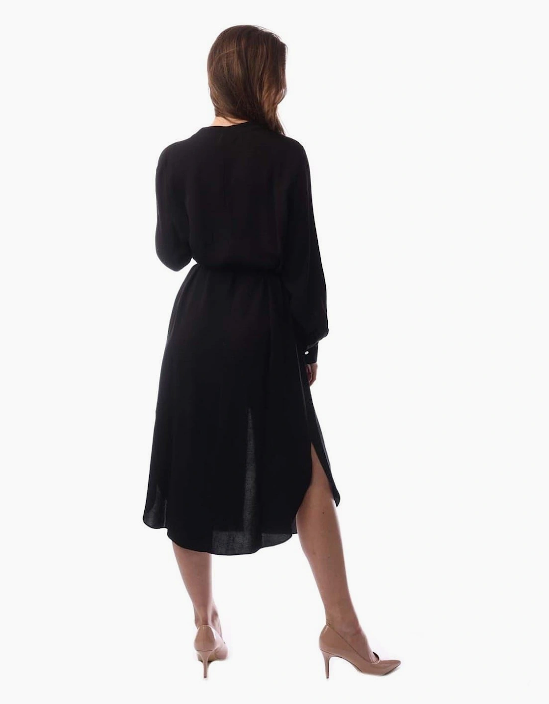 Dibanorah Notched Neck Long Sleeve Midi Dress