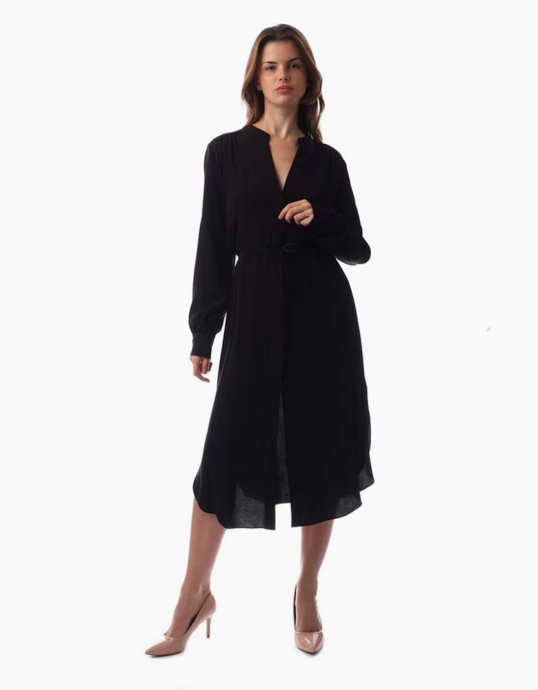 Dibanorah Notched Neck Long Sleeve Midi Dress