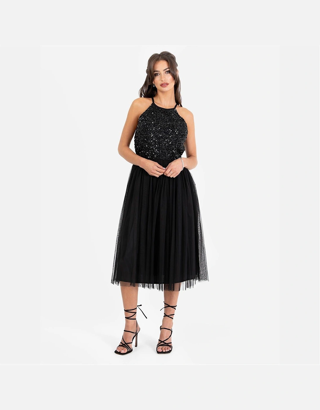 Halter Neck Sleeveless Midi Dress