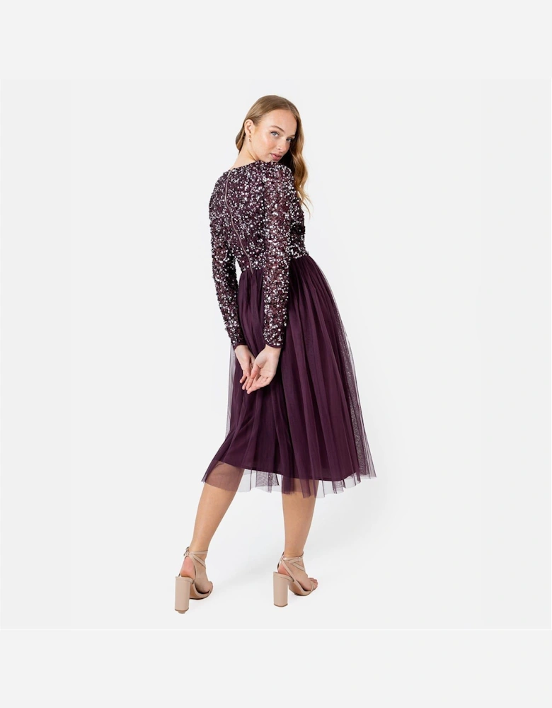 V-Neck Long Sleeve Midi Dress
