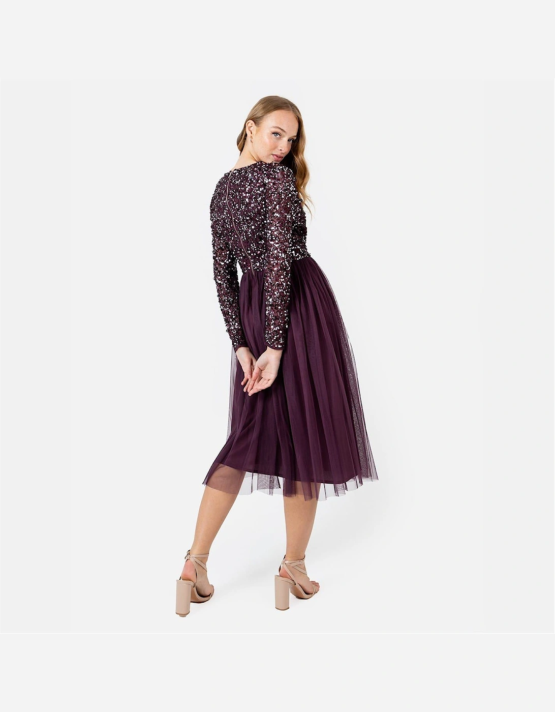 V-Neck Long Sleeve Midi Dress