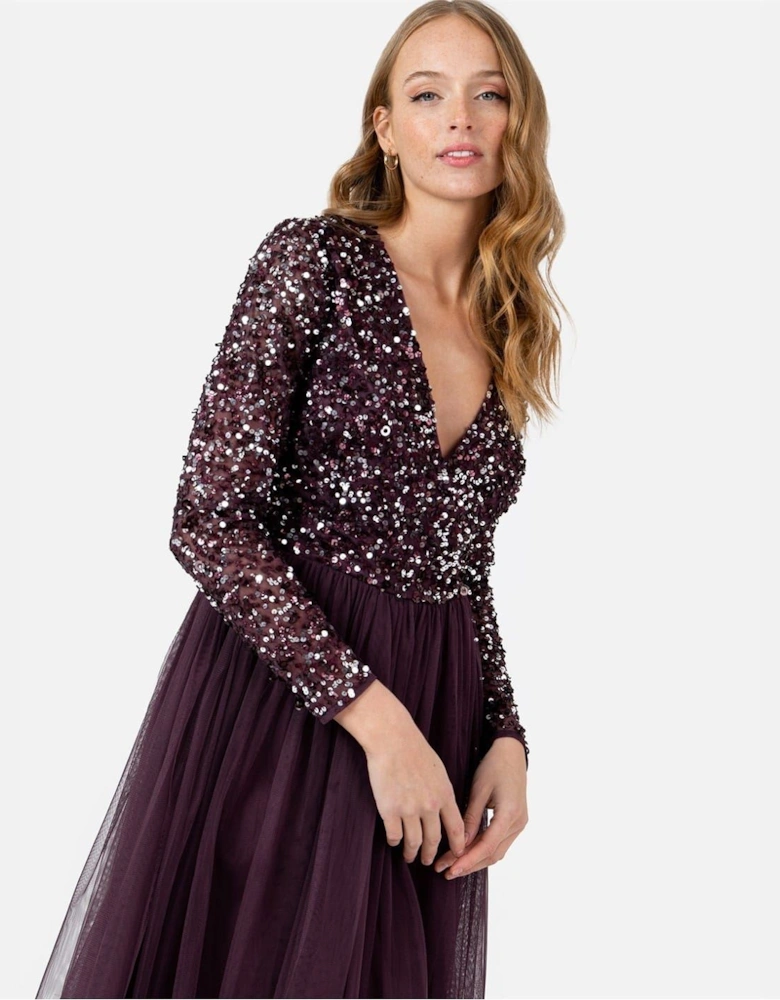 V-Neck Long Sleeve Midi Dress