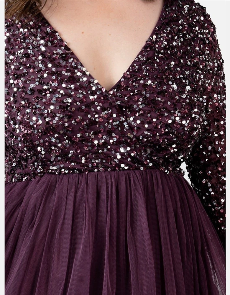 V-Neck Long Sleeve Midi Dress