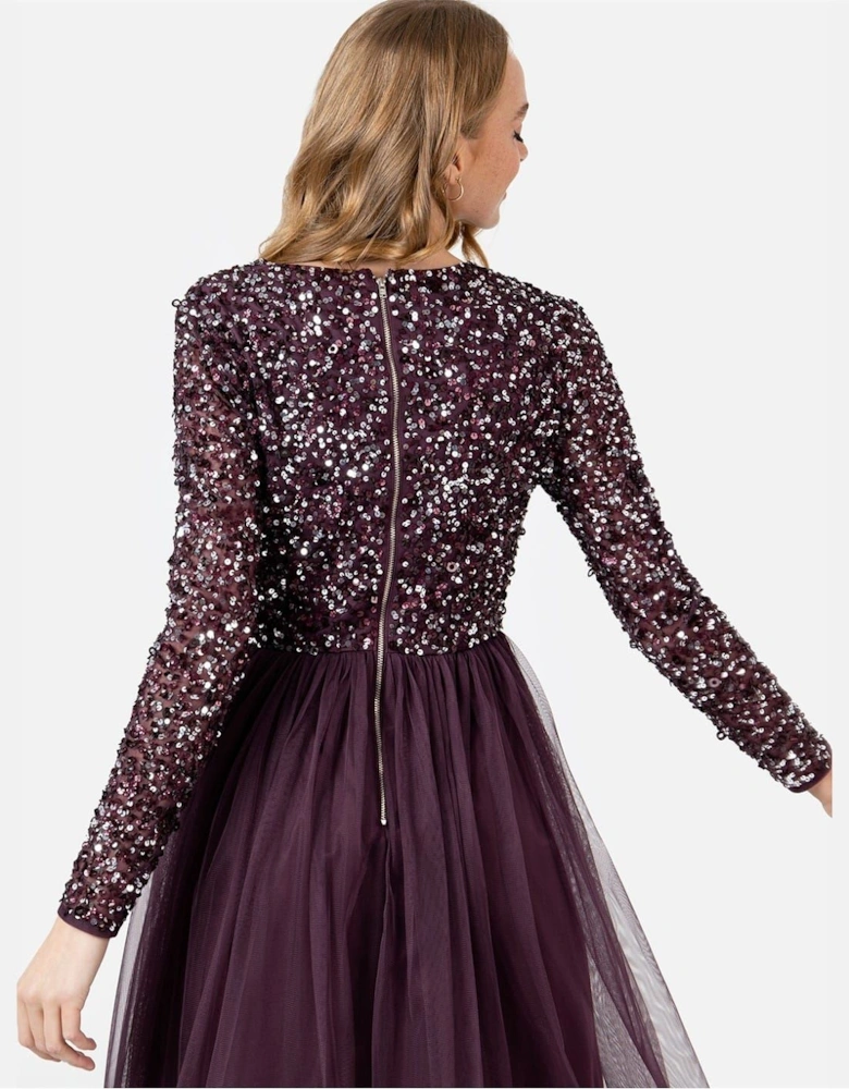 V-Neck Long Sleeve Midi Dress