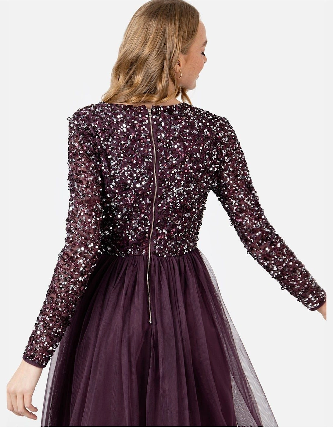 V-Neck Long Sleeve Midi Dress