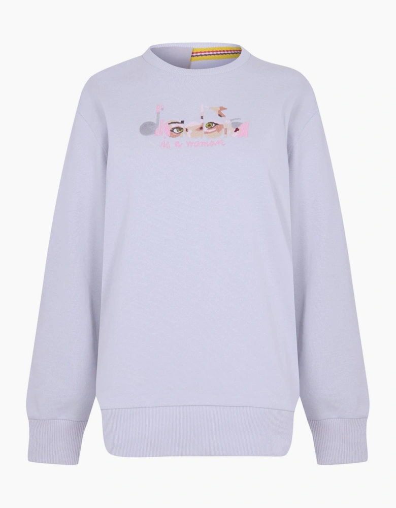 Embroidered Crew Neck Ribbed Collar Long Sleeve Sweater