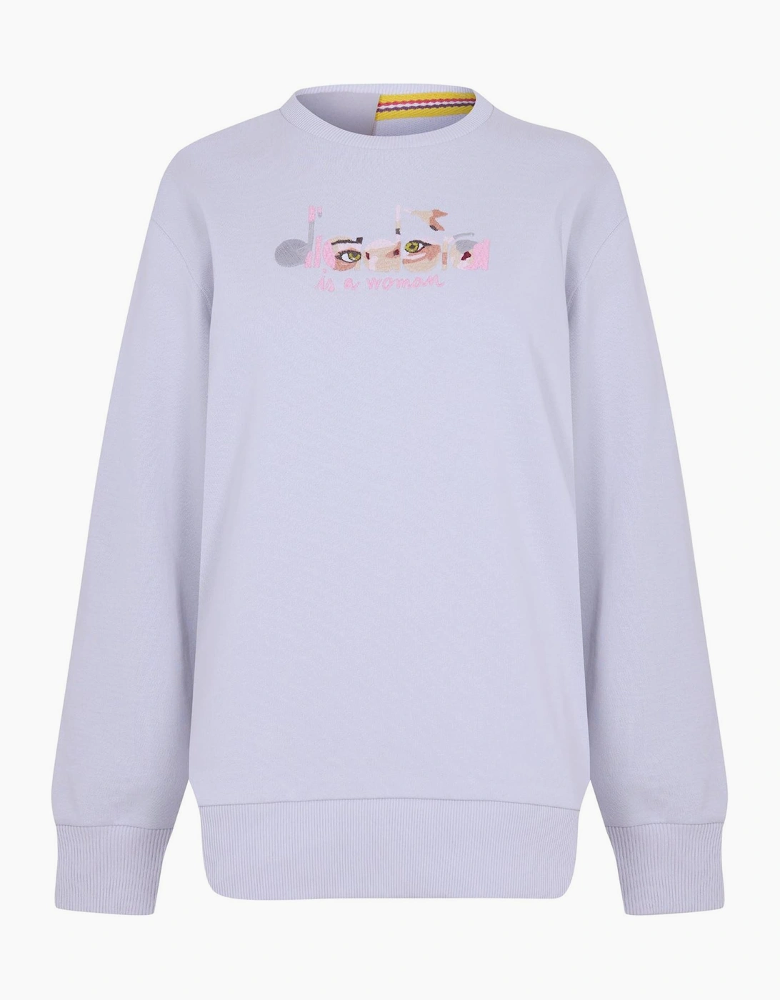 Embroidered Crew Neck Ribbed Collar Long Sleeve Sweater