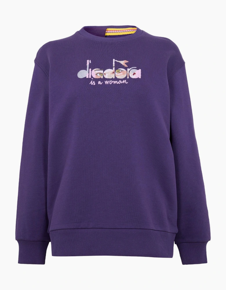 Embroidered Crew Neck Ribbed Collar Long Sleeve Sweater