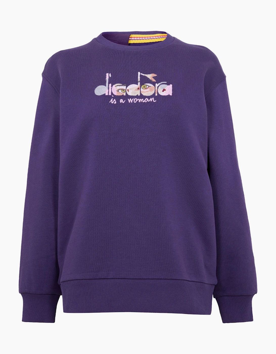 Diadora Women's Purple Embroidered Crew Neck Ribbed Collar Long Sleeve Sweater - Size 14 L