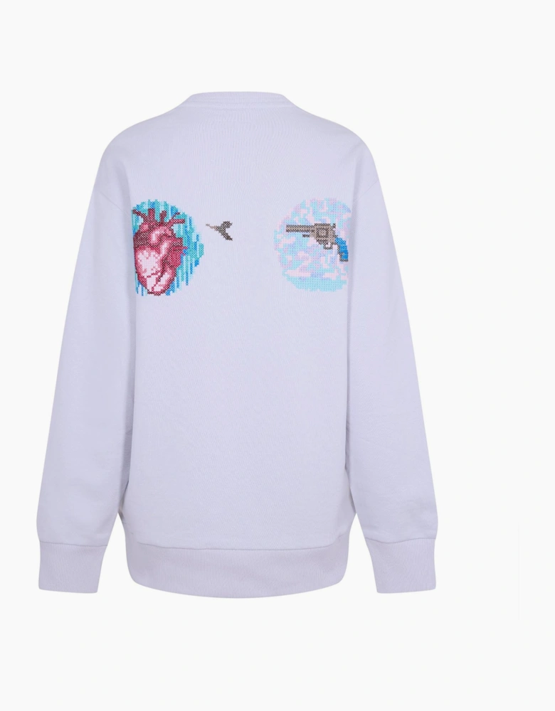 Embroidered Crew Neck Ribbed Collar Long Sleeve Sweater