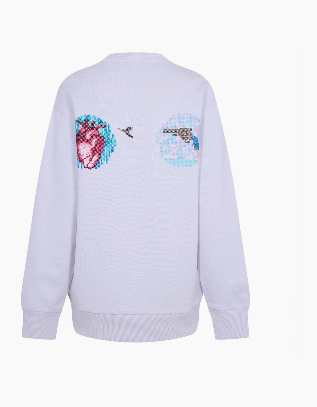 Embroidered Crew Neck Ribbed Collar Long Sleeve Sweater