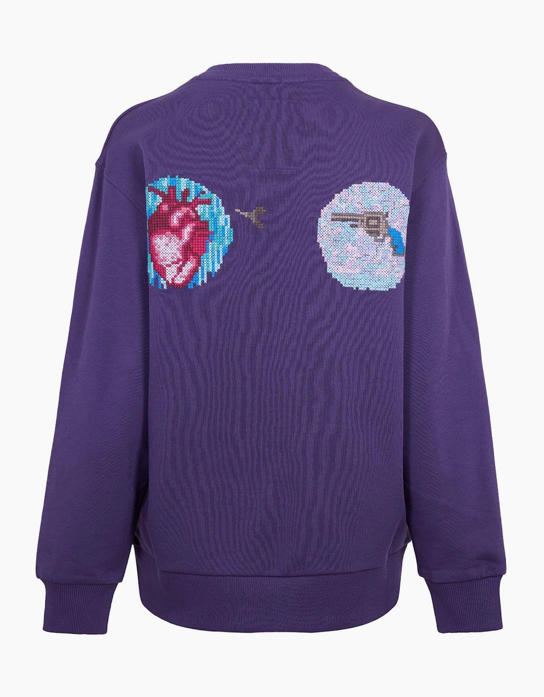 Embroidered Crew Neck Ribbed Collar Long Sleeve Sweater