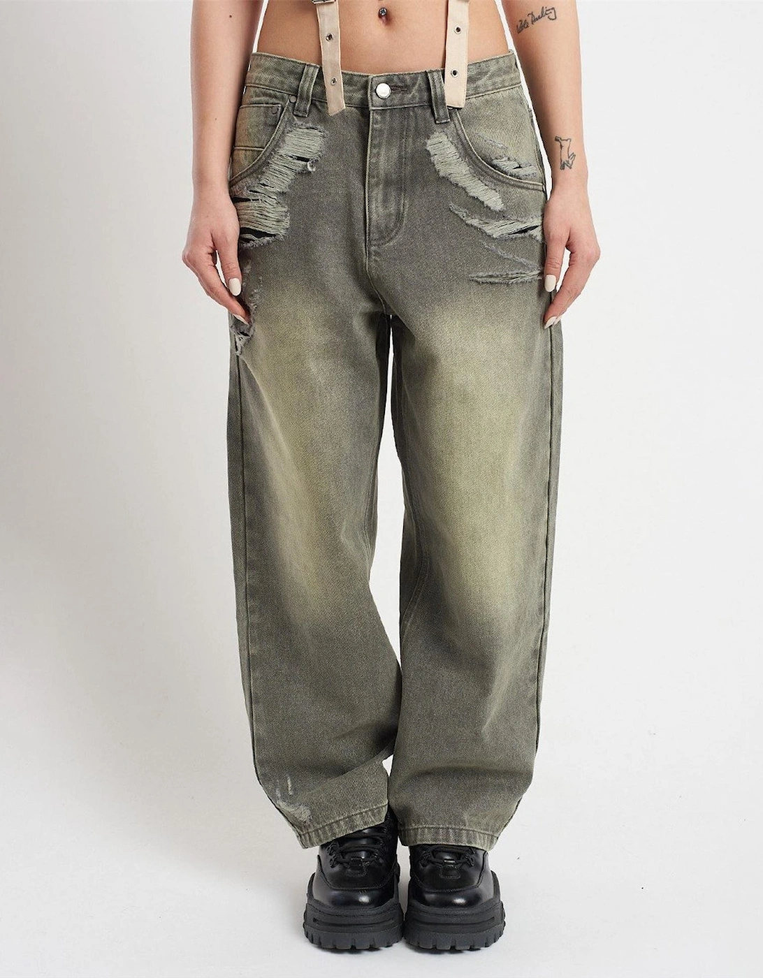 Crescent Distressed Mid Rise Jeans