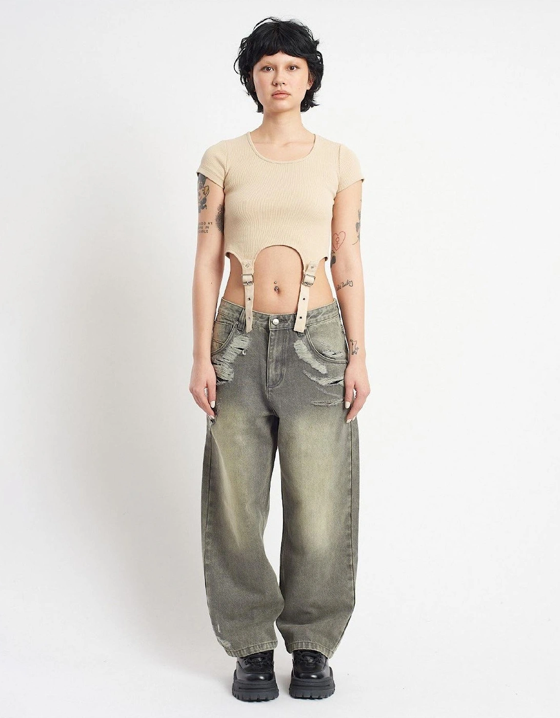 Crescent Distressed Mid Rise Jeans