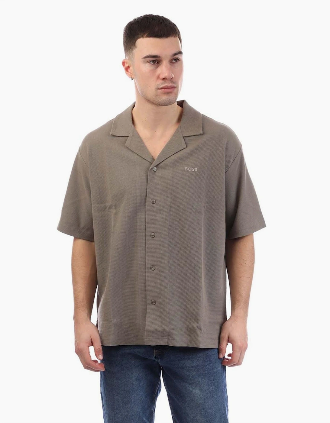 Relaxed Fit Waffle Cotton Shirt