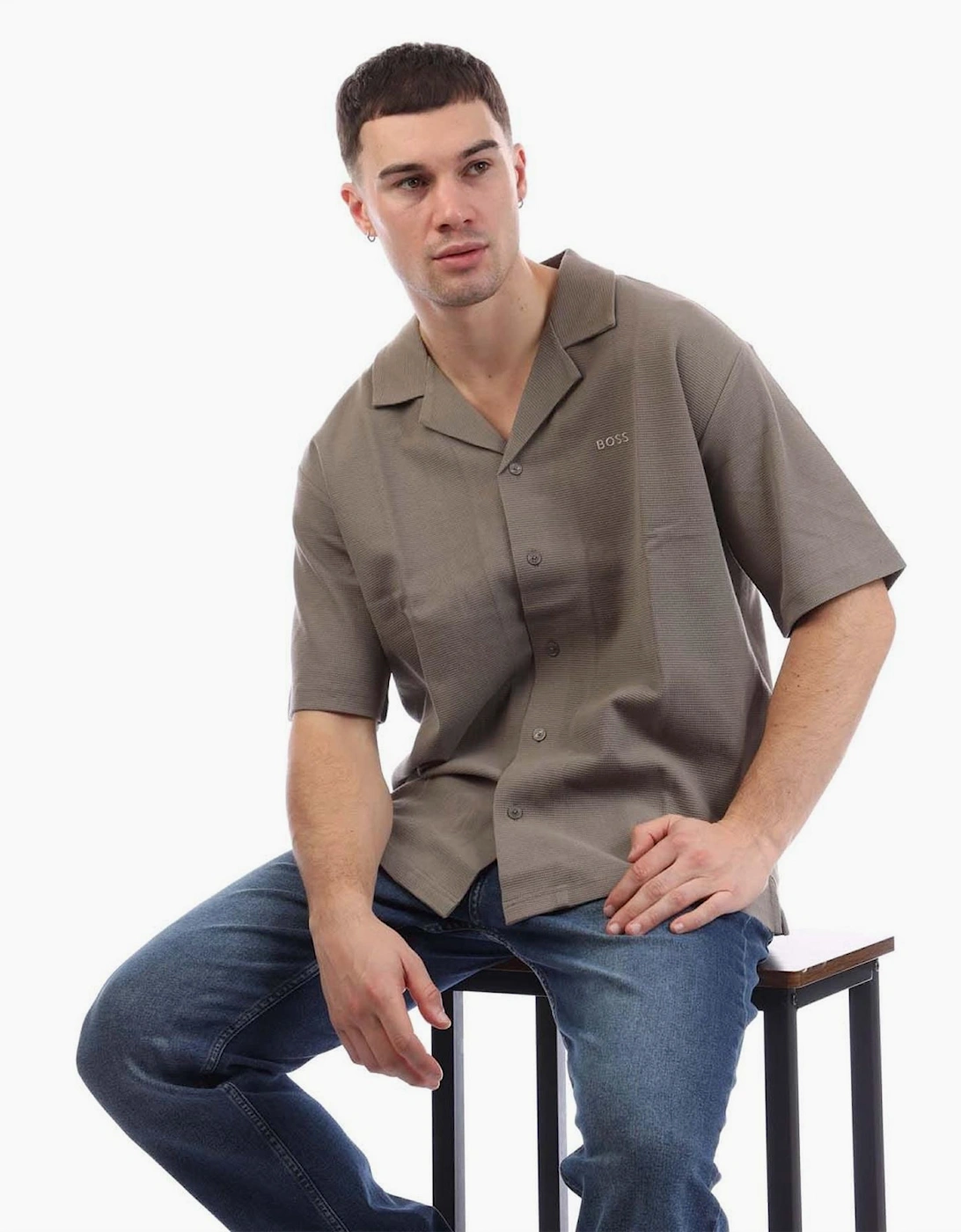 Relaxed Fit Waffle Cotton Shirt