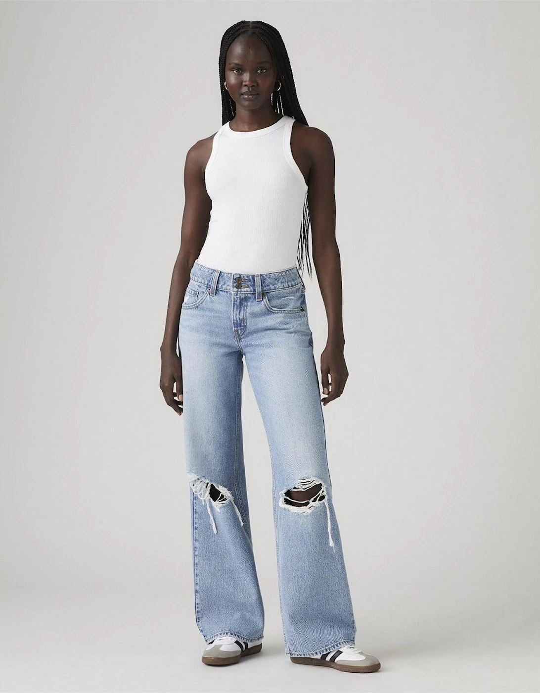 Low Rise Distressed Wide Fit Jeans