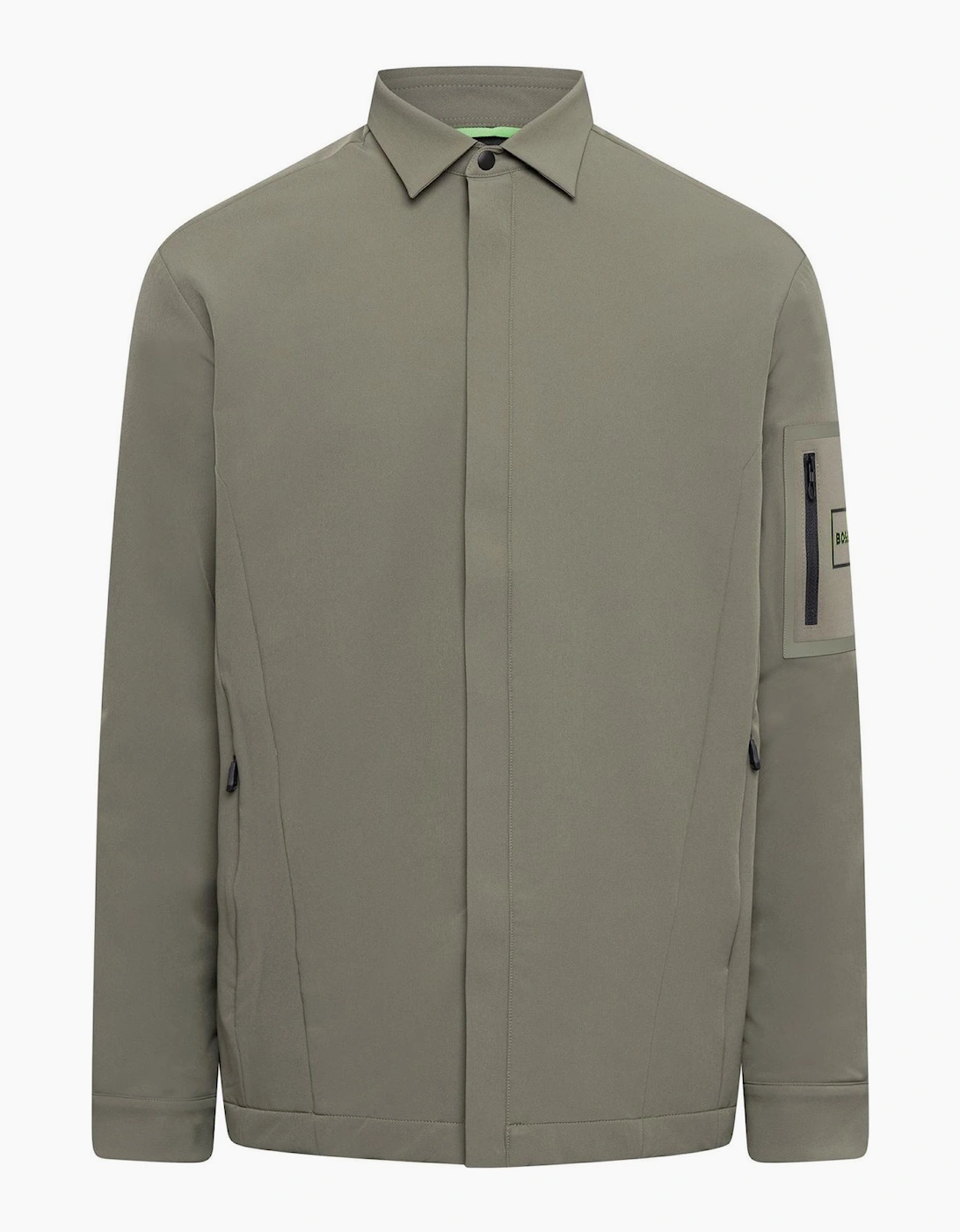 Solid Patterned Shirt Jacket with Woven Cuff and Sleeve Pocket