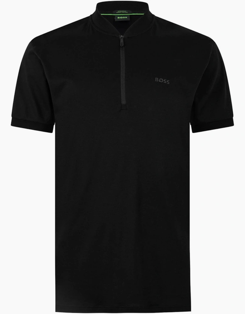 Zip Neck Band Collar Short Sleeve T-Shirt