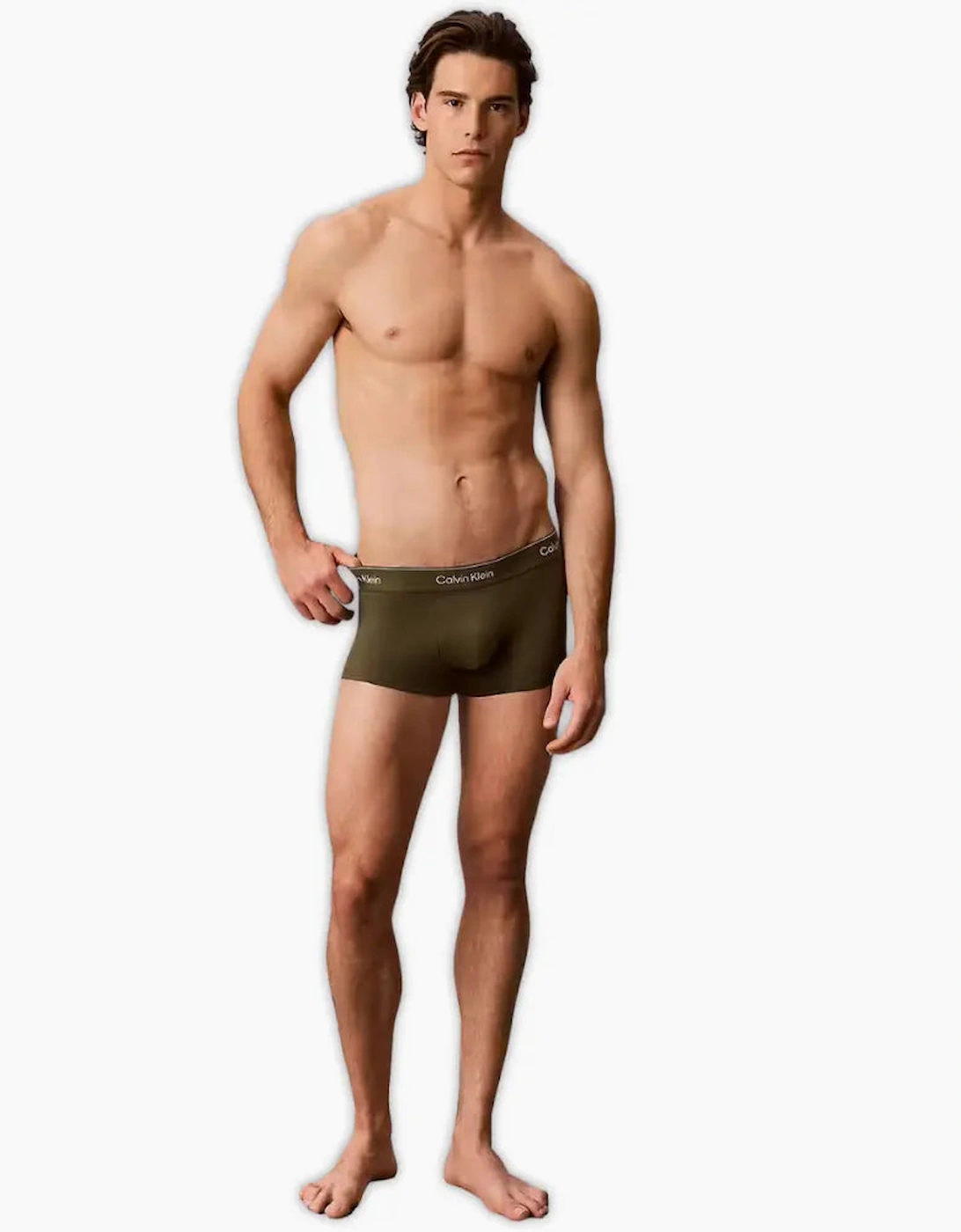3-Pack Icon Cotton Stretch Stripe Low-Rise Boxer Trunks, Black/Black/Olive