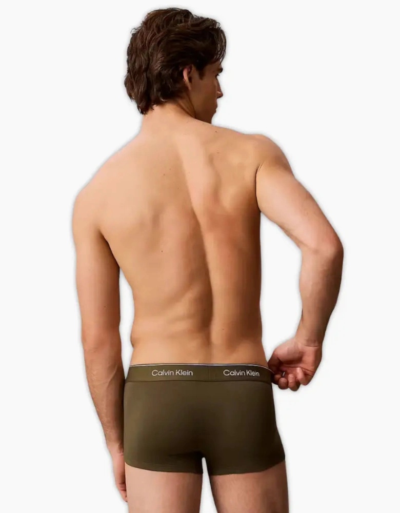 3-Pack Icon Cotton Stretch Stripe Low-Rise Boxer Trunks, Black/Black/Olive