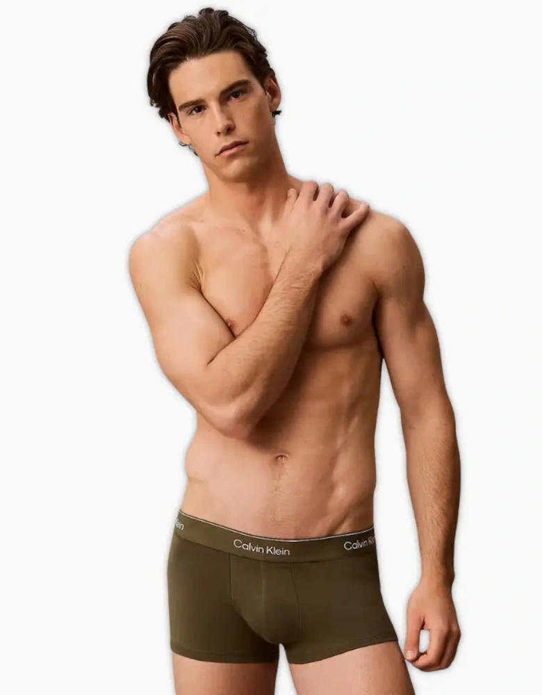3-Pack Icon Cotton Stretch Stripe Low-Rise Boxer Trunks, Black/Black/Olive