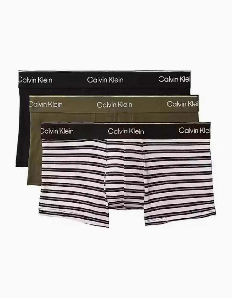3-Pack Icon Cotton Stretch Stripe Low-Rise Boxer Trunks, Black/Black/Olive