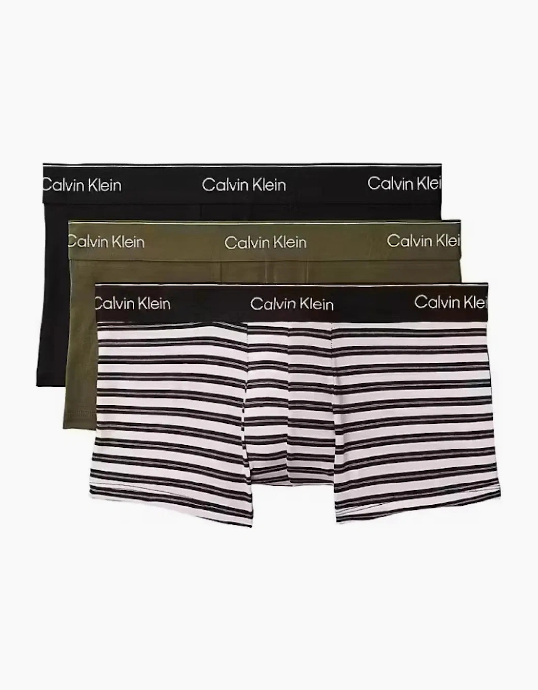 3-Pack Icon Cotton Stretch Stripe Low-Rise Boxer Trunks, Black/Black/Olive