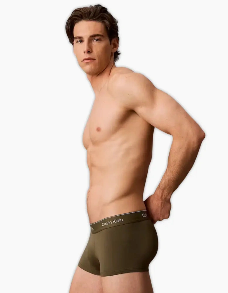 3-Pack Icon Cotton Stretch Stripe Low-Rise Boxer Trunks, Black/Black/Olive