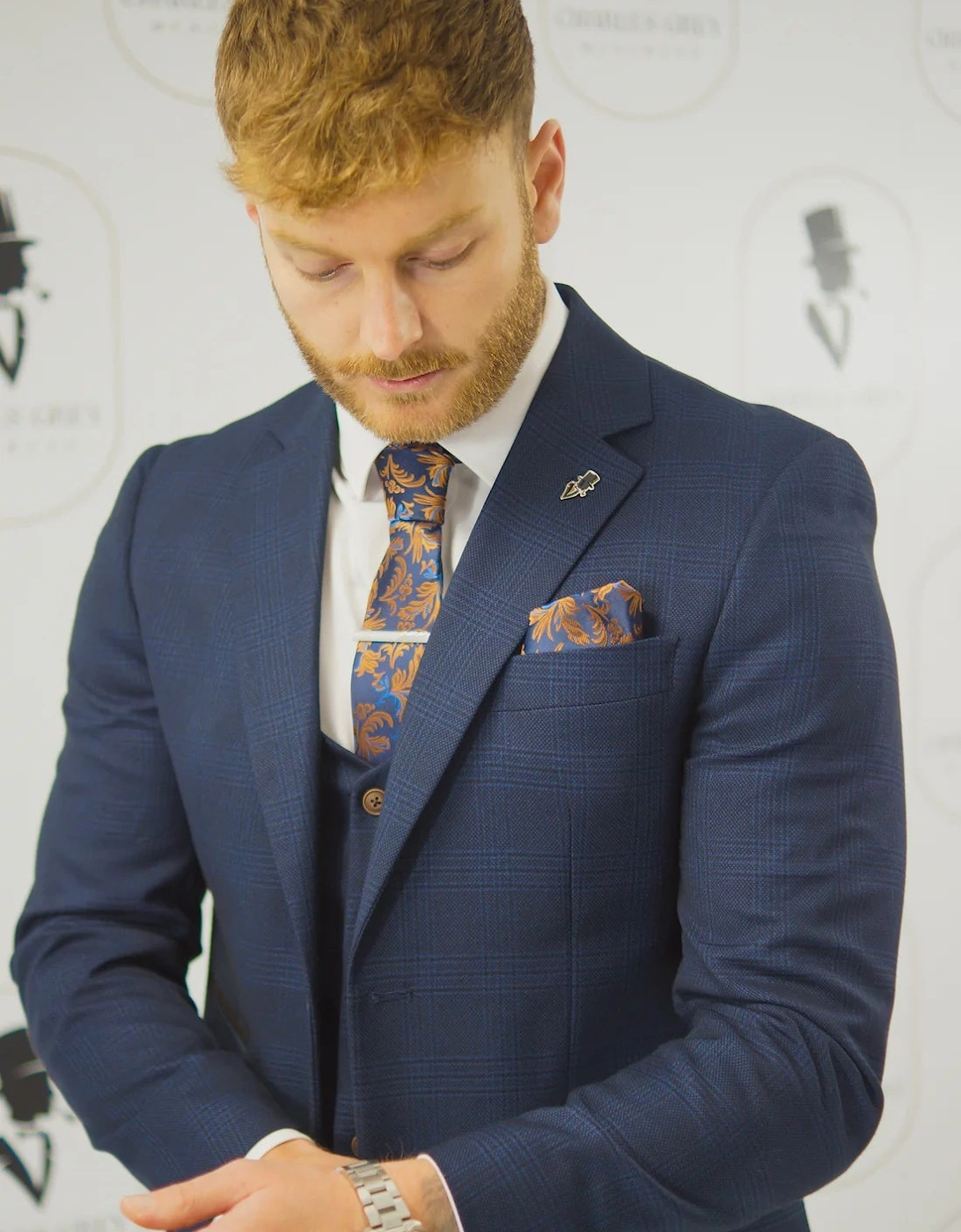 Charles Grey Hadrian Check Blazer - Navy Blue