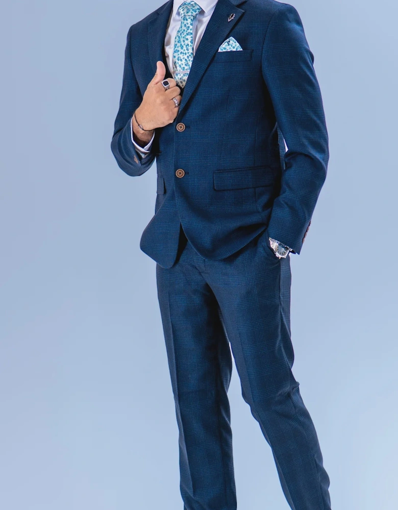 Charles Grey Hadrian Check Trouser - Navy Blue