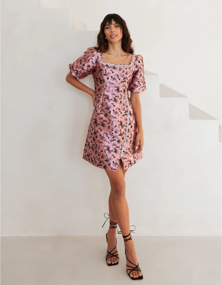Square Neck Short Sleeve Mini Shift Dress