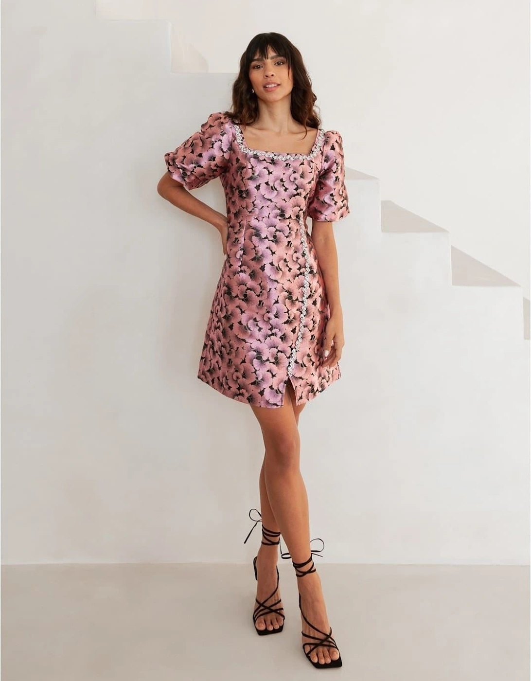 Square Neck Short Sleeve Mini Shift Dress