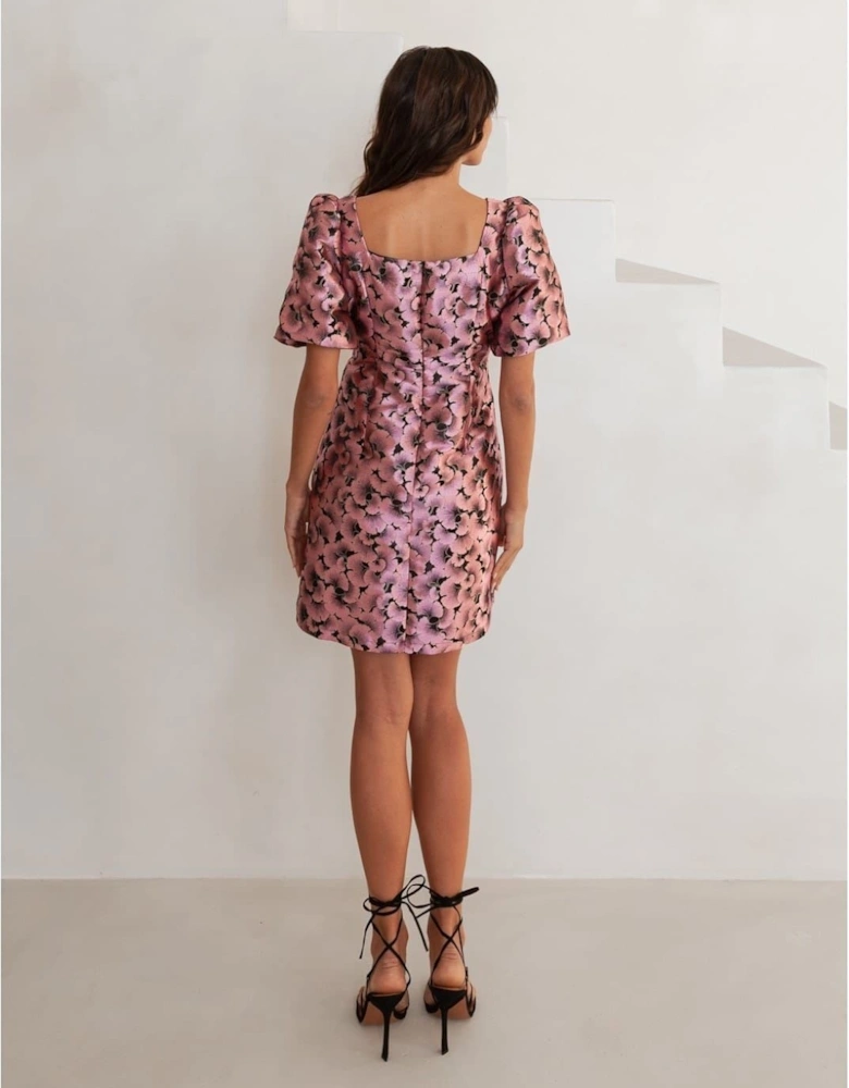 Square Neck Short Sleeve Mini Shift Dress