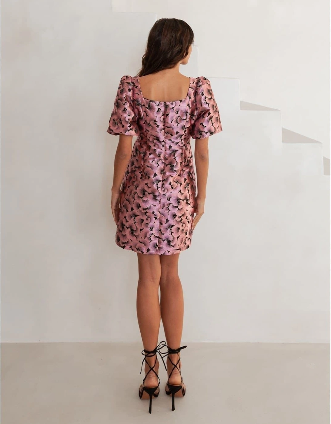 Square Neck Short Sleeve Mini Shift Dress