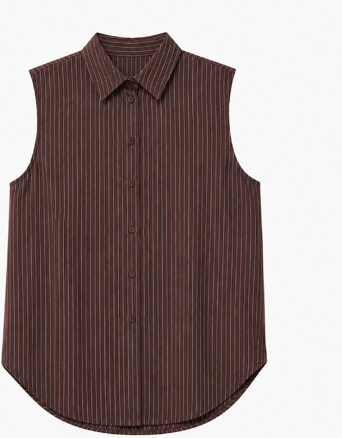 Brown Striped Sleeveless Button Up Shirt