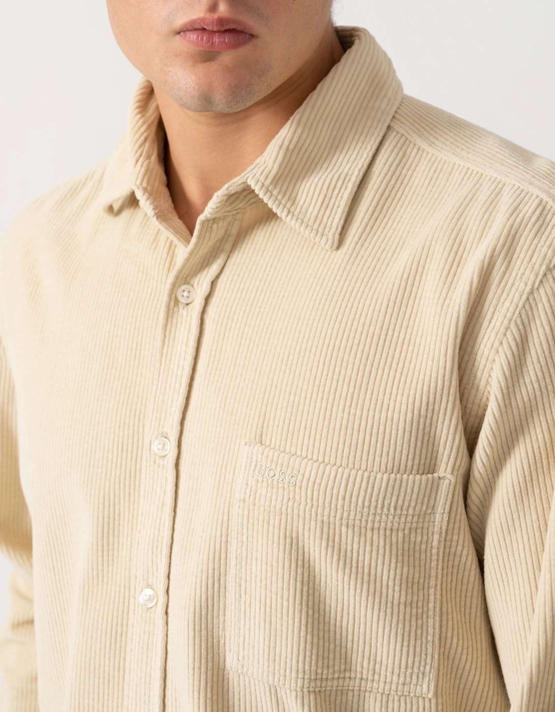 BOSS Orange Relegant 6 Mens Long Sleeve Cotton Shirt - Light Beige 271