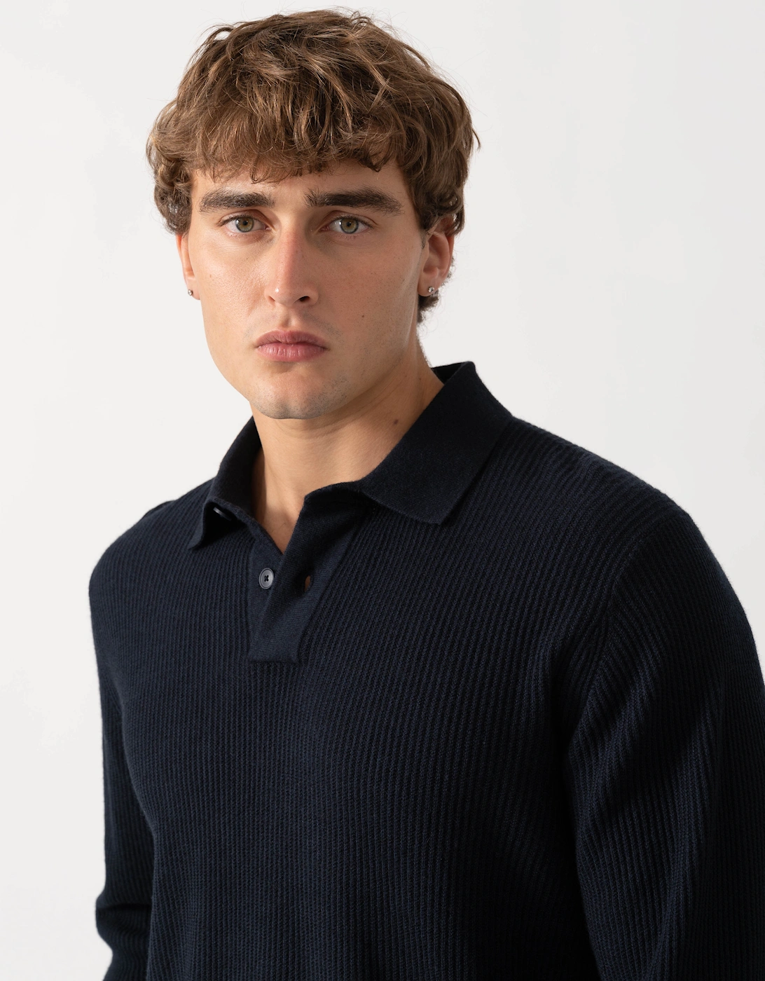 BOSS Orange Afedro Mens Long Sleeve Knit Polo Shirt - Dark Blue 404