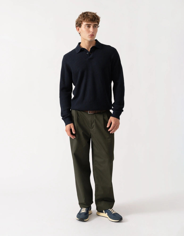 BOSS Orange Afedro Mens Long Sleeve Knit Polo Shirt - Dark Blue 404