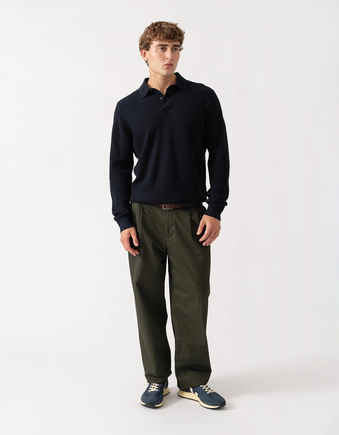 BOSS Orange Afedro Mens Long Sleeve Knit Polo Shirt - Dark Blue 404