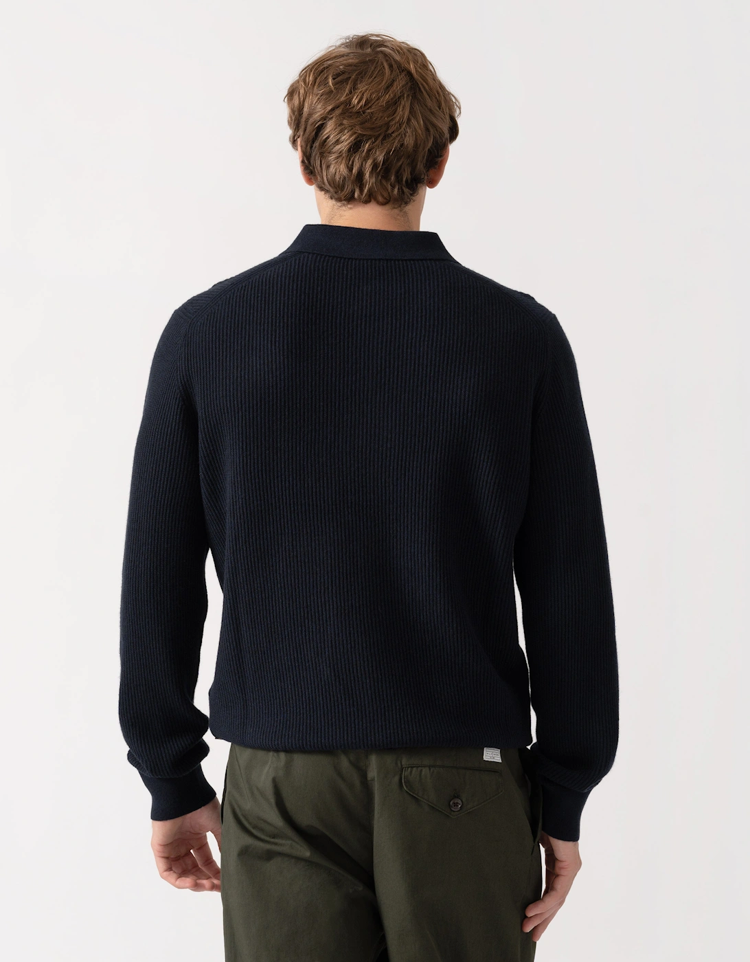 BOSS Orange Afedro Mens Long Sleeve Knit Polo Shirt - Dark Blue 404