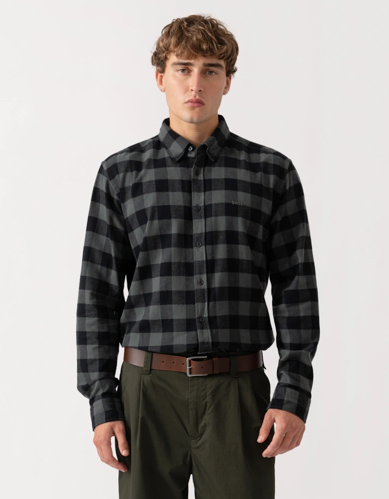 BOSS Orange Rickert Mens Long Sleeve Check Shirt - Open Green 377