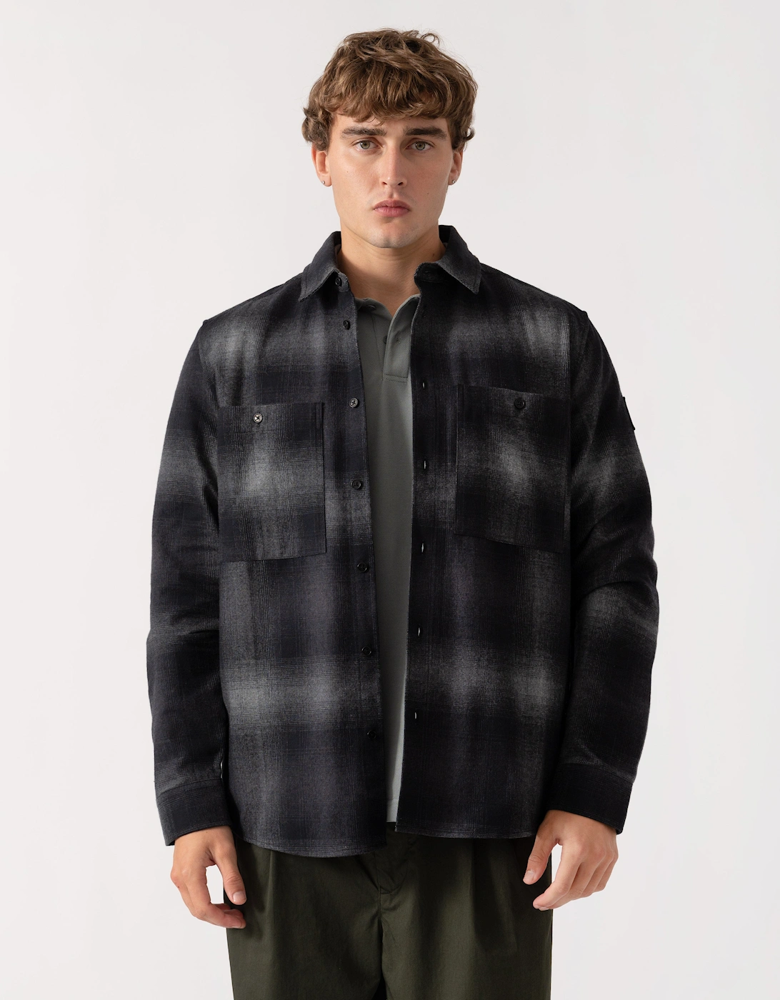 Belstaff Mens Outpost Shirt Brushed Cotton Flannel - Black