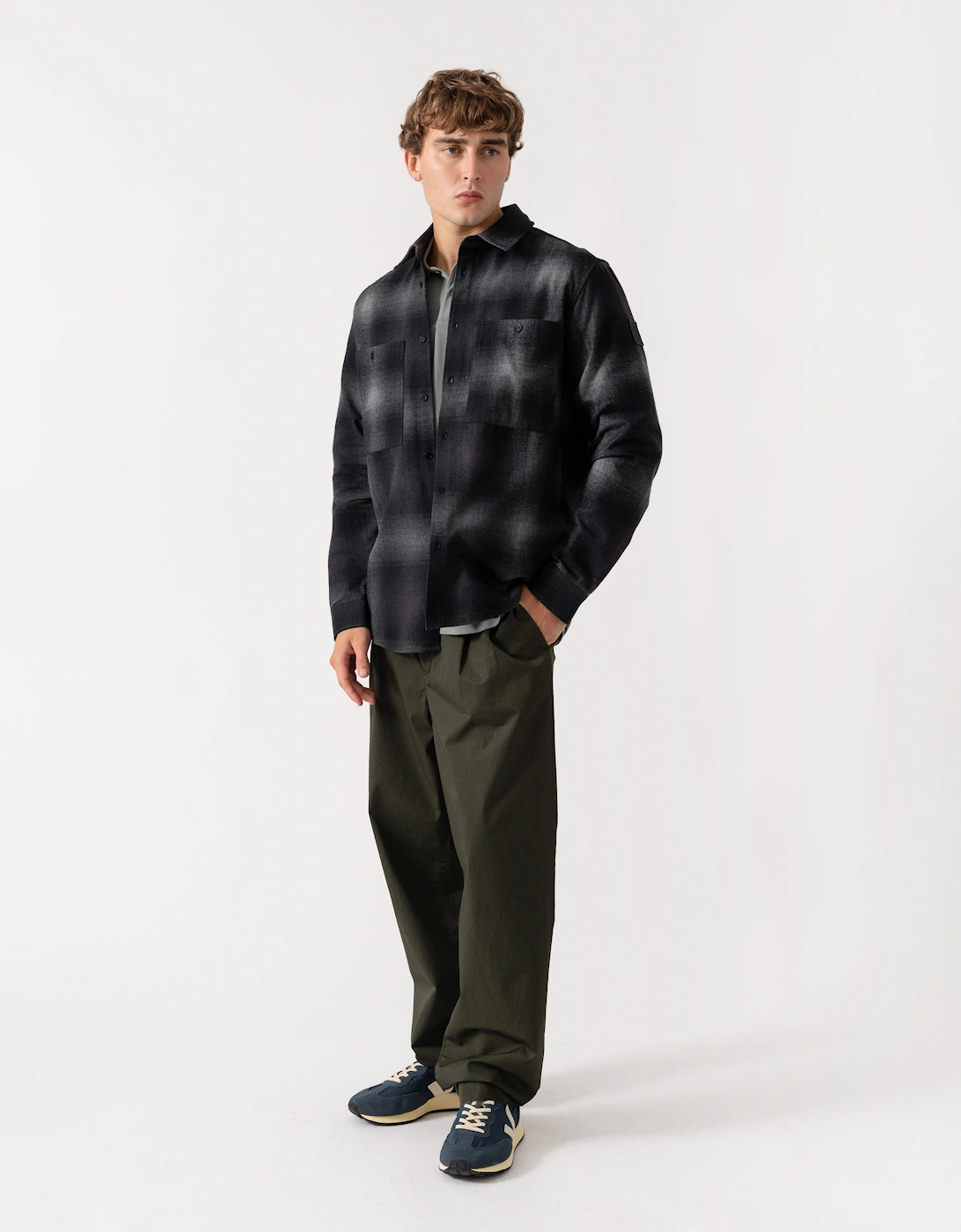 Belstaff Mens Outpost Shirt Brushed Cotton Flannel - Black
